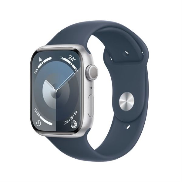 Apple Watch Series 9 silver aluminium 45mm storm blue sport band Size S/M