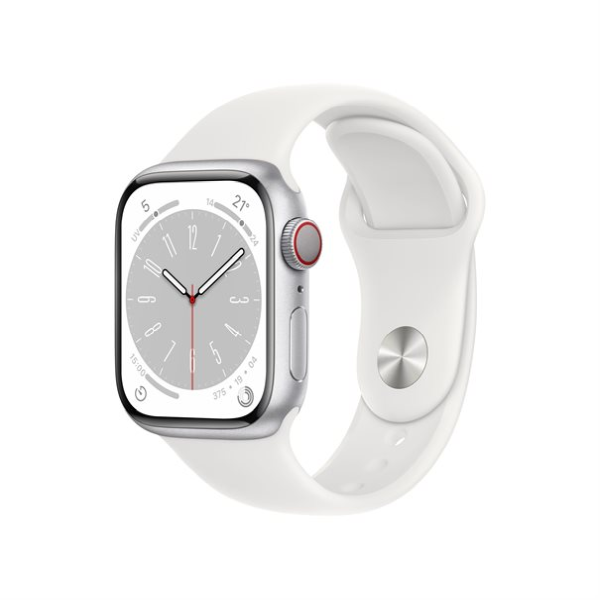 Apple Watch Series 8 silver aluminium 41mm 4G white sport band