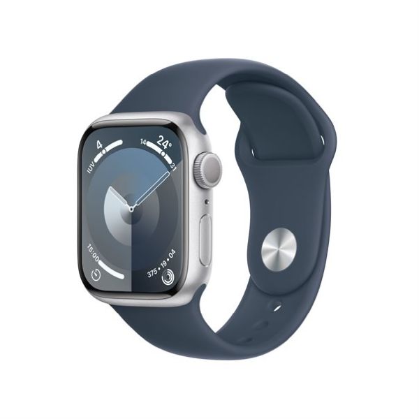 Apple Watch Series 9 silver aluminium 41mm storm blue sport band Size M/L