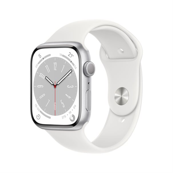 Apple Watch Series 8 silver aluminium 45mm white sport band DE