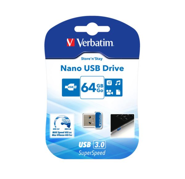 64 GB Verbatim Store `n` Stay NANO blau USB 3.0