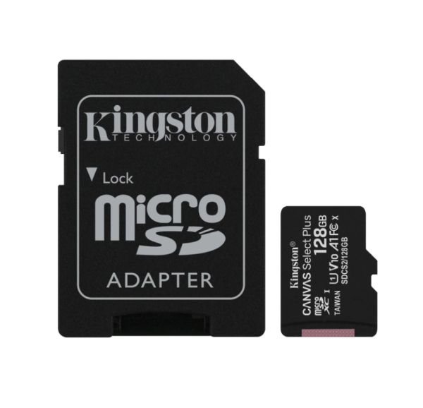 128GB Kingston Canvas Select Plus R100 microSDXC Kit UHS-I U1 A1 Class 10