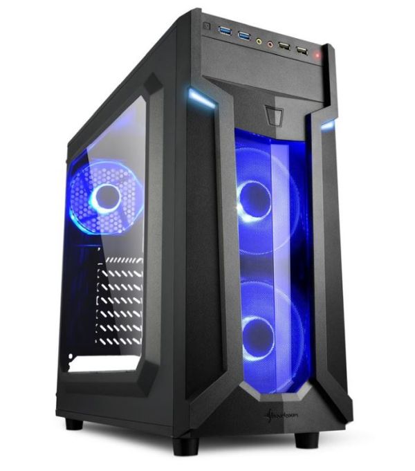 Sharkoon VG6-W LED blau mit Sichtfenster Midi Tower ohne Netzteil schwarz