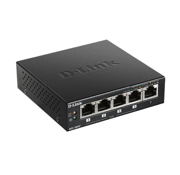 D-Link DGS-1005P/E 5-Port Desktop PoE+ Switch